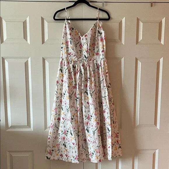 NWT H&M Floral Spaghetti-Strap Dress in White with Pink & Yellow Flowers - Picture 1 of 5